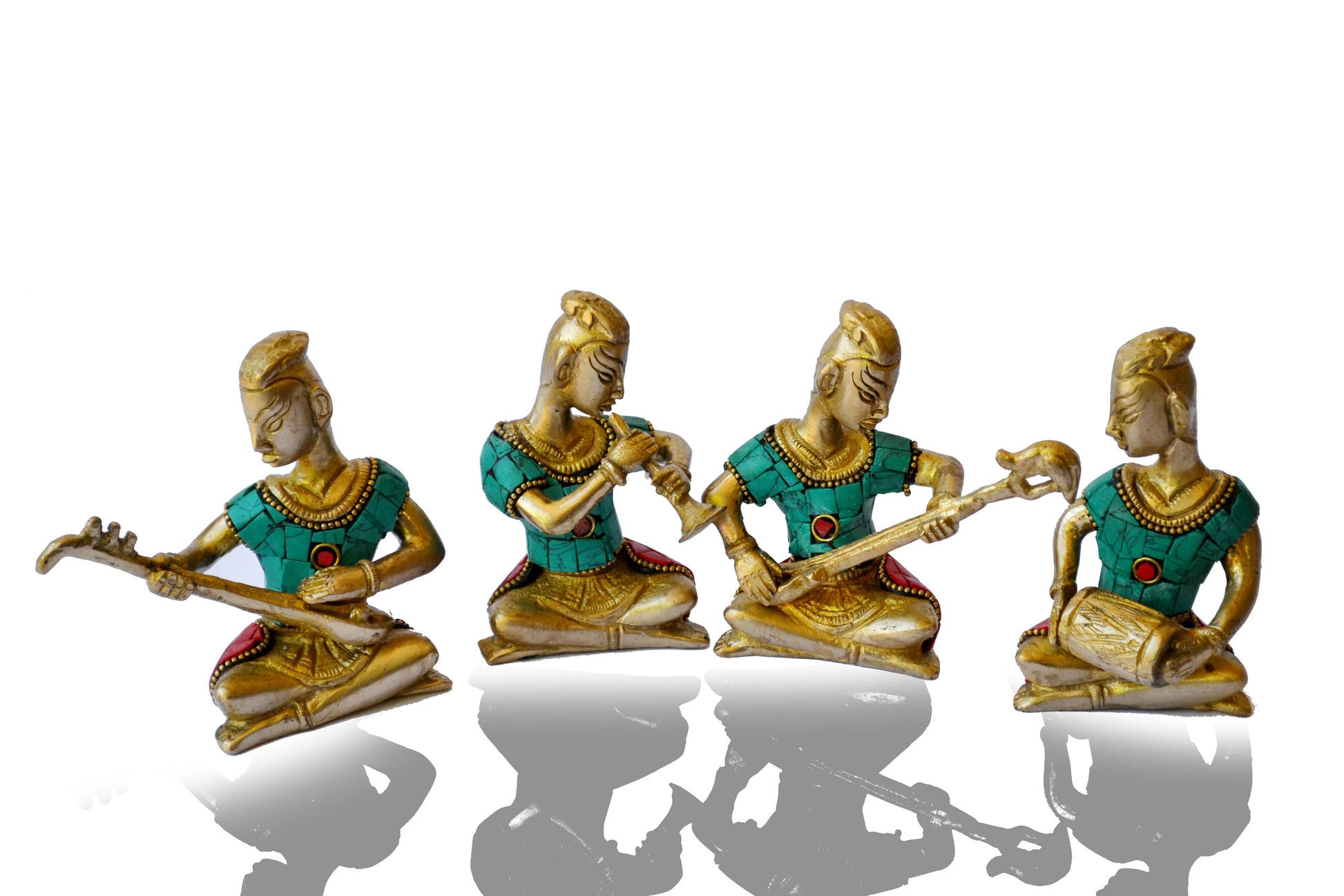 Engaging Gold Polished Set Of 4 Metal Musician Miniatures / Ruchi