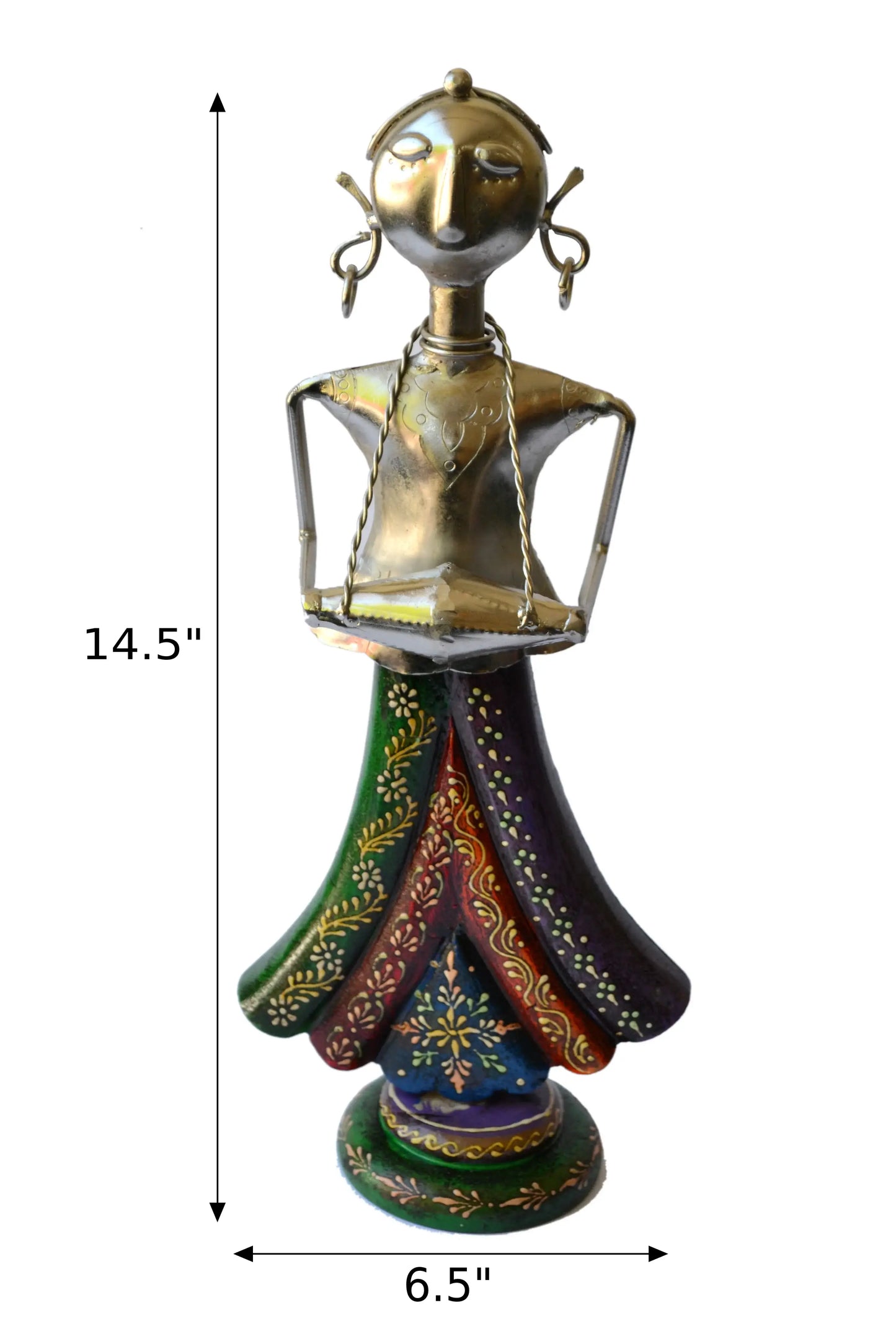 Metal Chromatic Endearing Showpiece Of Figurine Playing Dholak / Ruchi