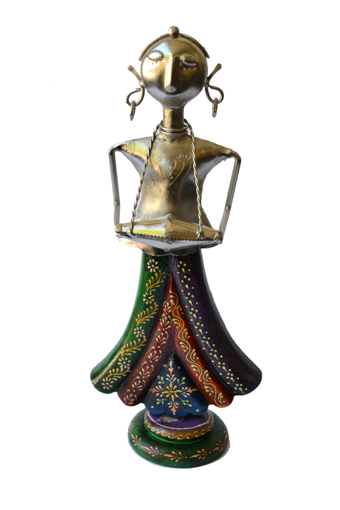 Metal Chromatic Endearing Showpiece Of Figurine Playing Dholak / Ruchi