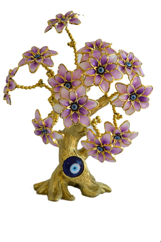 Evil Eye 12 Flowers Purple And Gold Tree For Good Luck / Ruchi