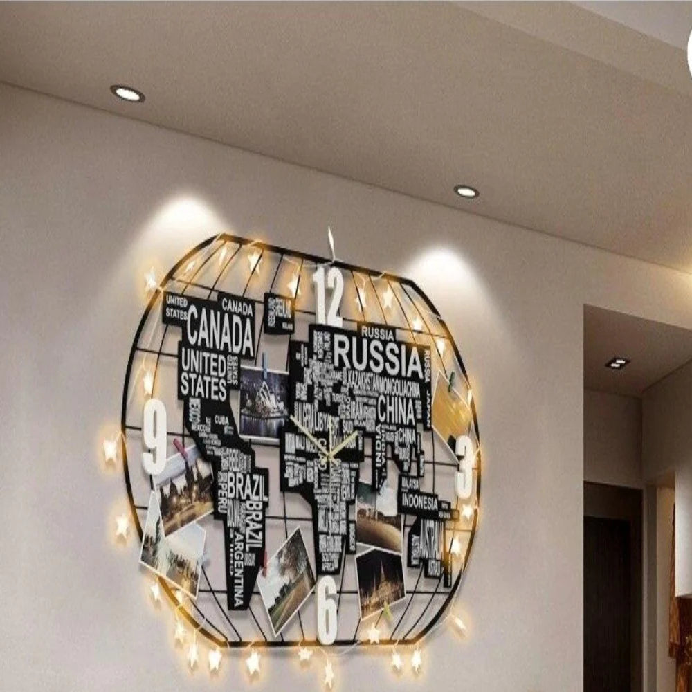 Elegant Metal 3D Abstract World Map Inspired Wall Clock / Ruchi