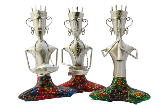 Exquisite 11 Inches Silver Polished Set Of 3 Musician Statue / Ruchi