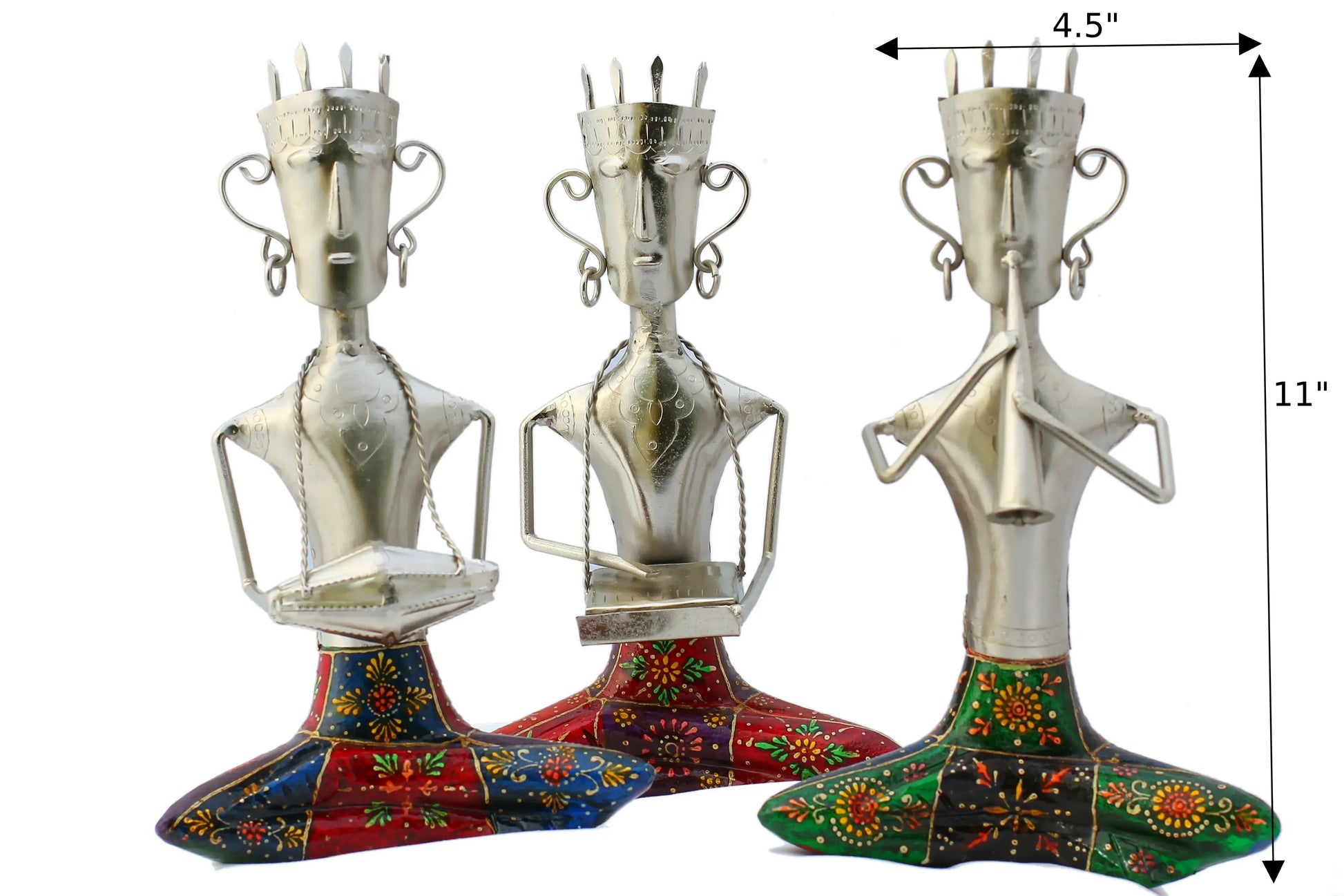 Exquisite 11 Inches Silver Polished Set Of 3 Musician Statue / Ruchi