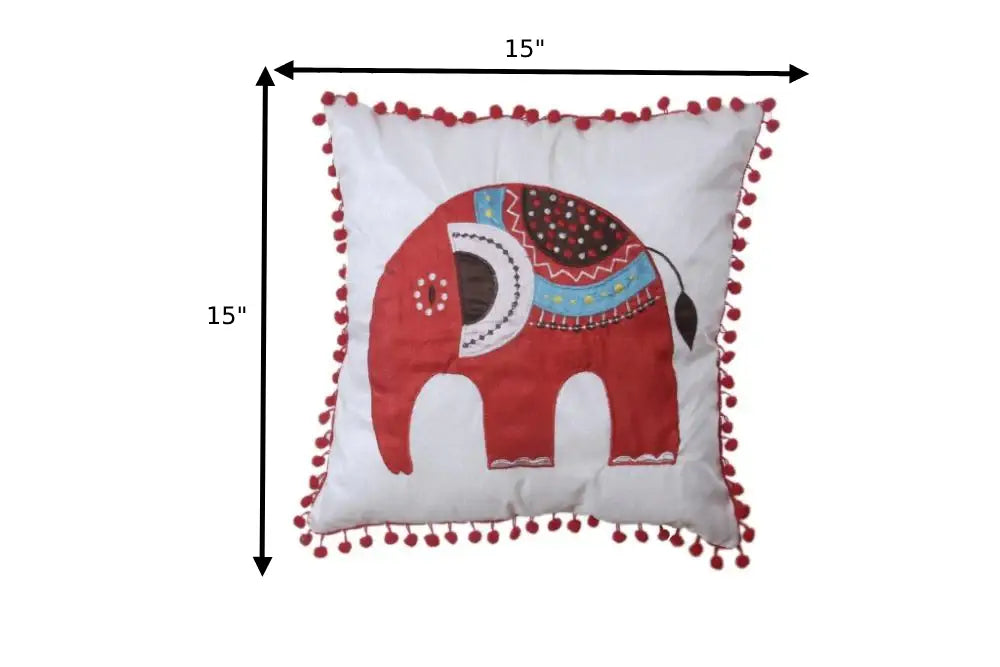 Beautifully Handmade Cotton Blend Cushion Cover With Pom Pom / Ruchi