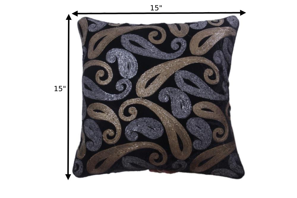 Sumptuous Shiny Thread Work Set Of 5 Velvet Cushion Cover / Ruchi