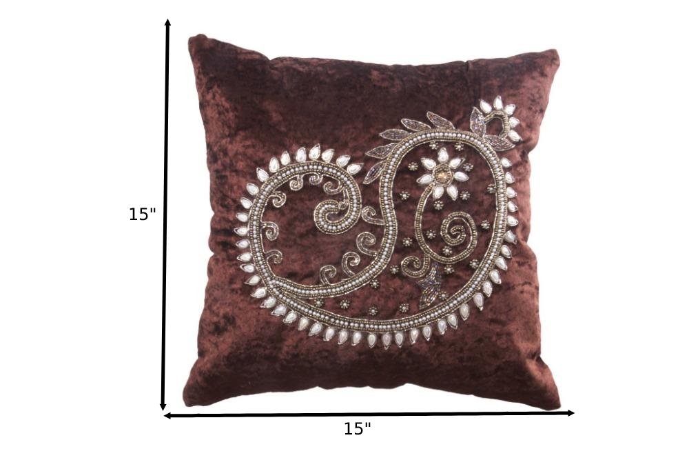 Impressive Artful Hand Embroidered Velvet Cushion Cover / Ruchi