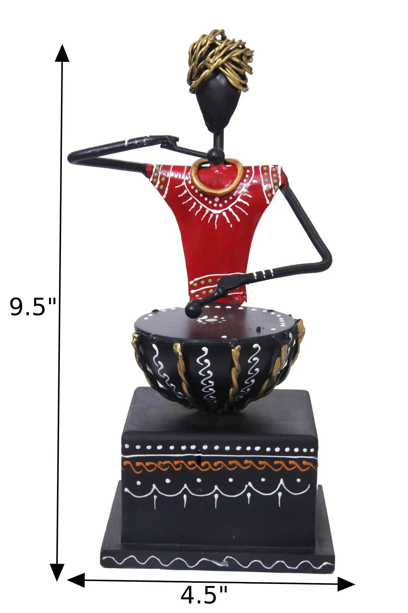 1 Pc Stunning Decorative Metal Sculpture Playing A Drum / Ruchi