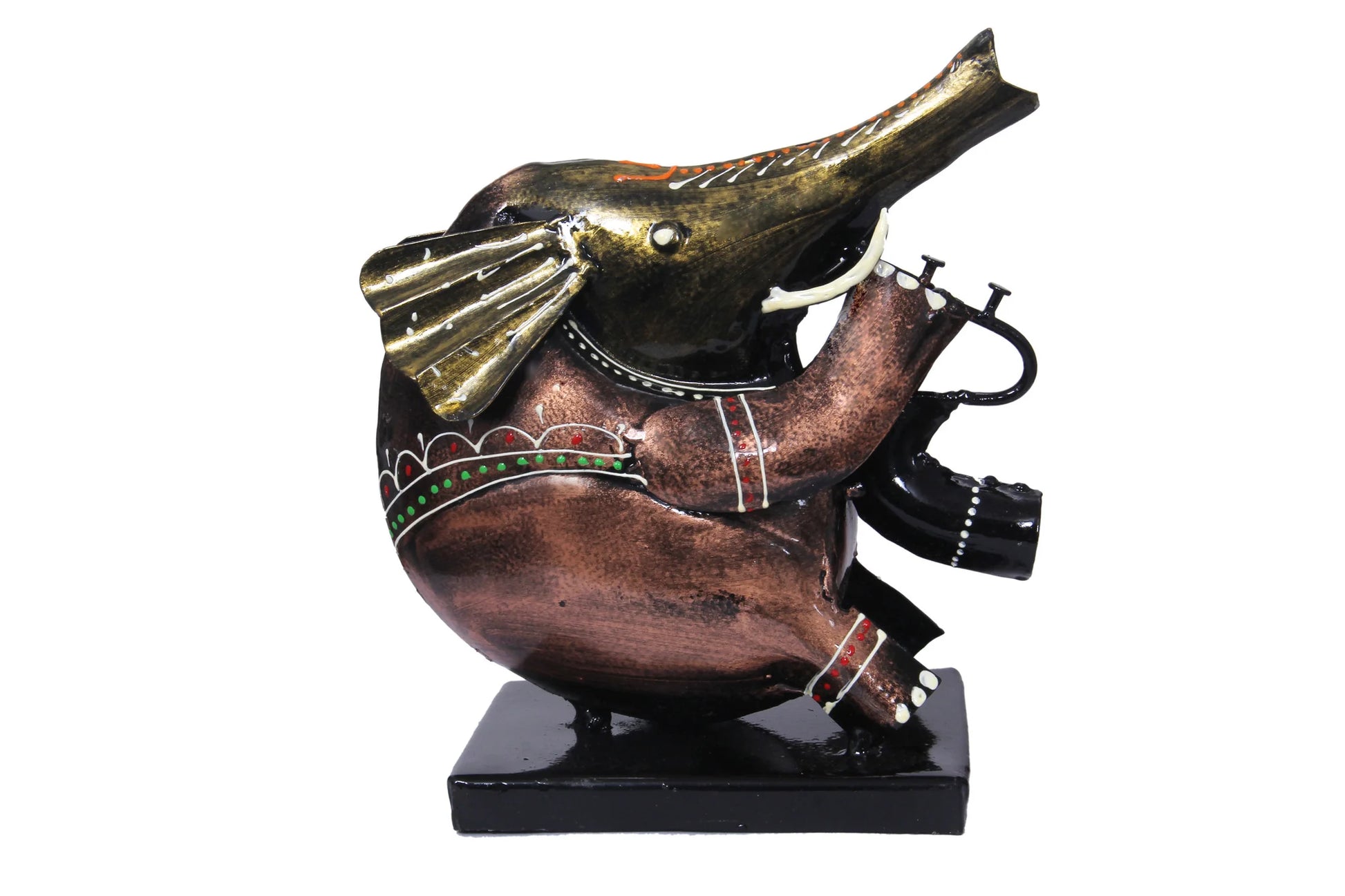 Adorable Brown And Gold Metal Figurine Playing Musical Instrument   / Ruchi