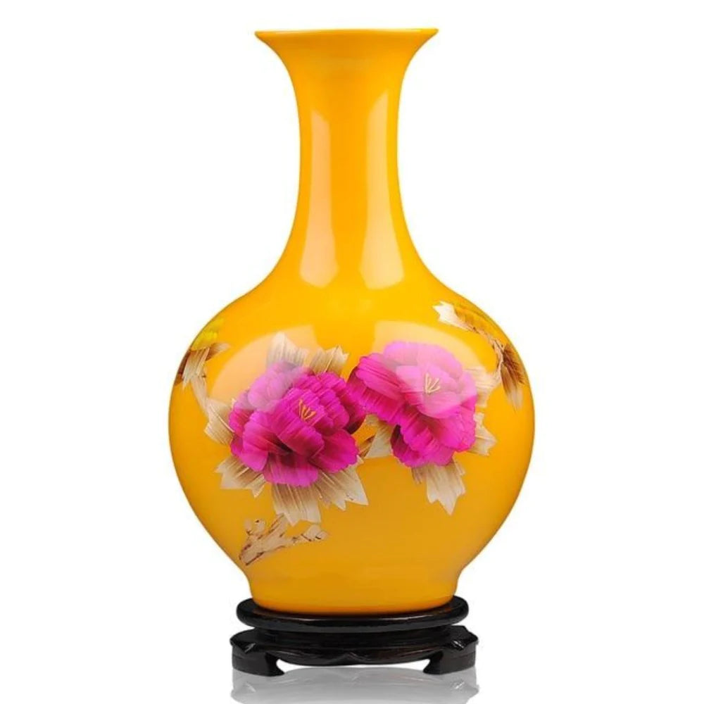 Skillfully Crafted 1 Pc Yellow Ceramic Flower Vase / Ruchi