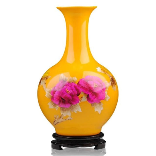 Skillfully Crafted 1 Pc Yellow Ceramic Flower Vase / Ruchi