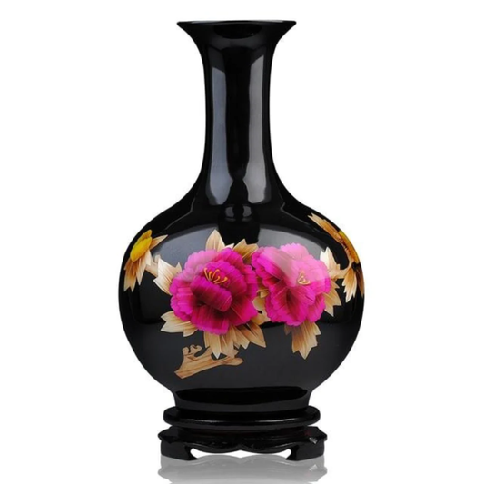 Eye-Catching 1 Pc Red Floral Hand Painted Ceramic Tabletop Vase / Ruchi