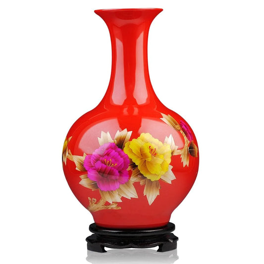 Enticing Glossy Red Porcelain Tabletop Vase For Home Décor / Ruchi