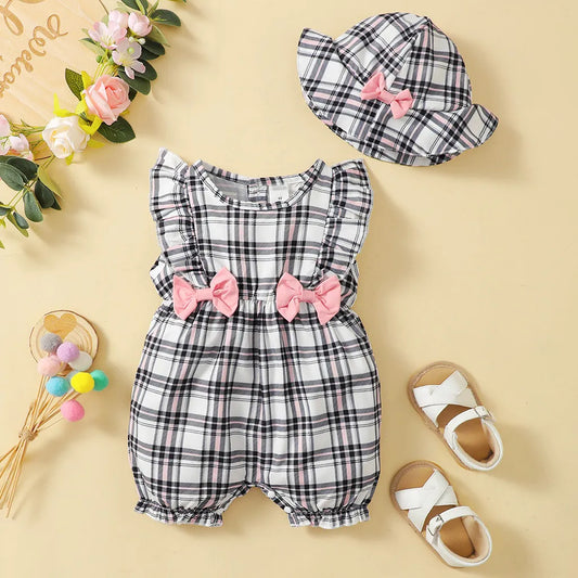 Cute Plaid Design Summer Polyester Outfit Set / Ruchi