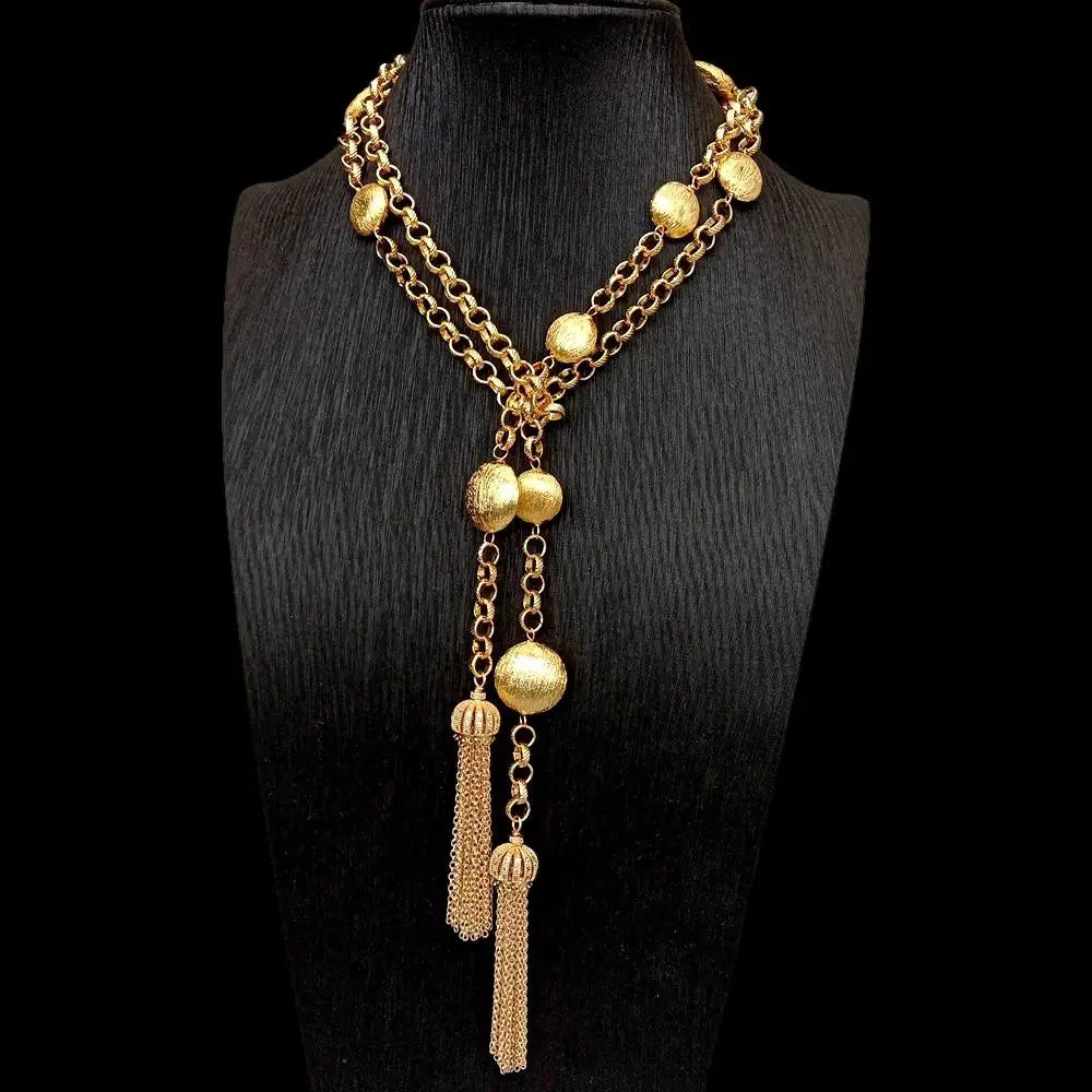 44" Gold Plated Beaded Metal Link Sweater Chain / Ruchi