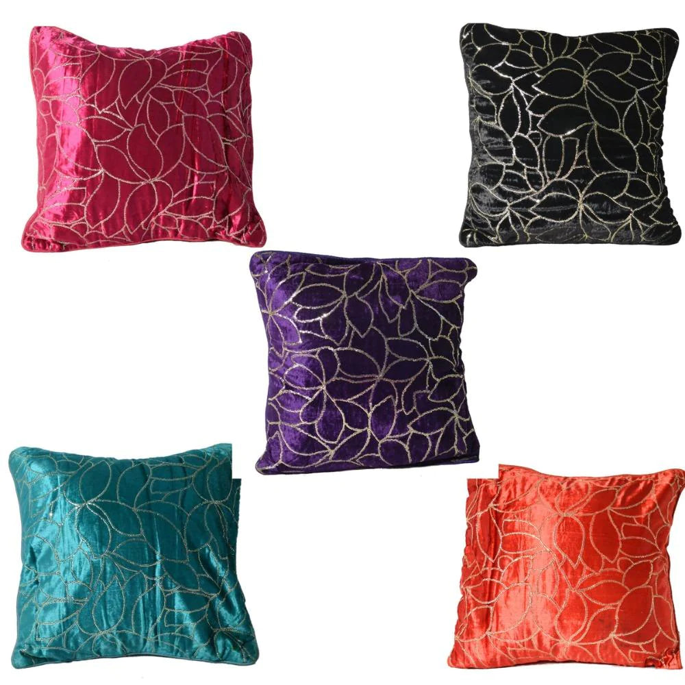 Eye-Catching Velvet Foil Printed Set Of 5 Cushion Covers / Ruchi