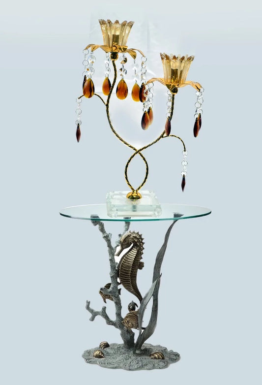 Elegant 14 Inches Classic Glass And Metal Candle Holder / Ruchi