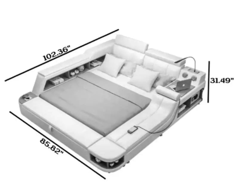 Astonishing Ultra-Modern Grain Leather Upholstered Queen Size Smart Bed / Ruchi