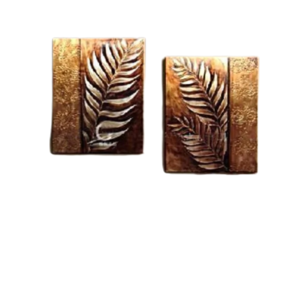 Modern Abstract 2 PCS Golden Leaf Oil Painted Canvas / Ruchi