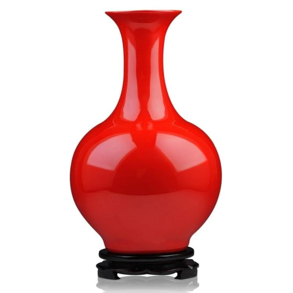 Enticing Glossy Red Porcelain Tabletop Vase For Home Décor / Ruchi