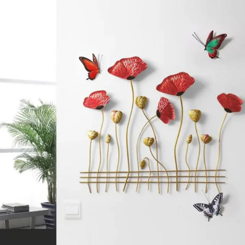 Charming Floral & Butterflies Themed Metal Wall Hanging / Ruchi