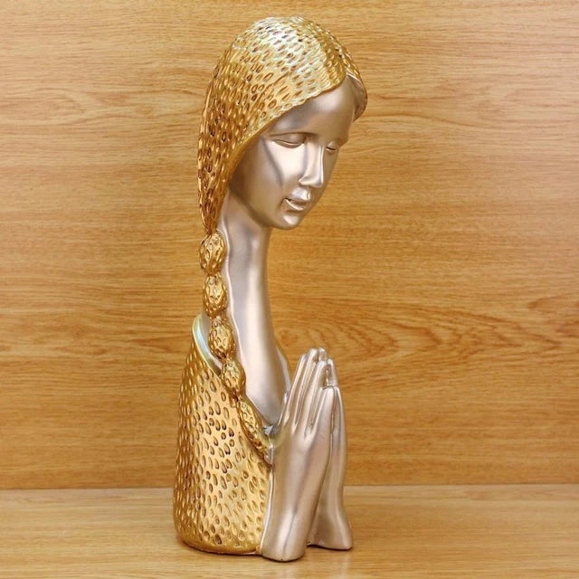 Astonishing Vintage Resin Praying Girl Statue For Decoration / Ruchi
