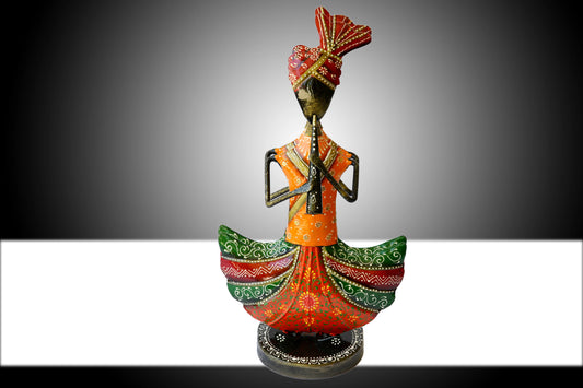 Resplendent 13 Inches Metal Statue With Musical Instrument / Ruchi
