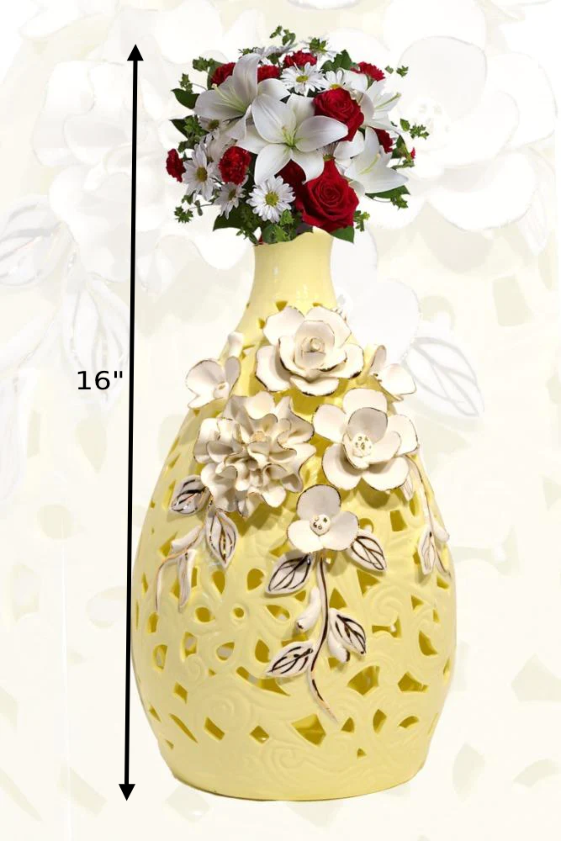 Astonishing 1 Pc Yellow Porcelain Flower Vase With Intricate Finish / Ruchi