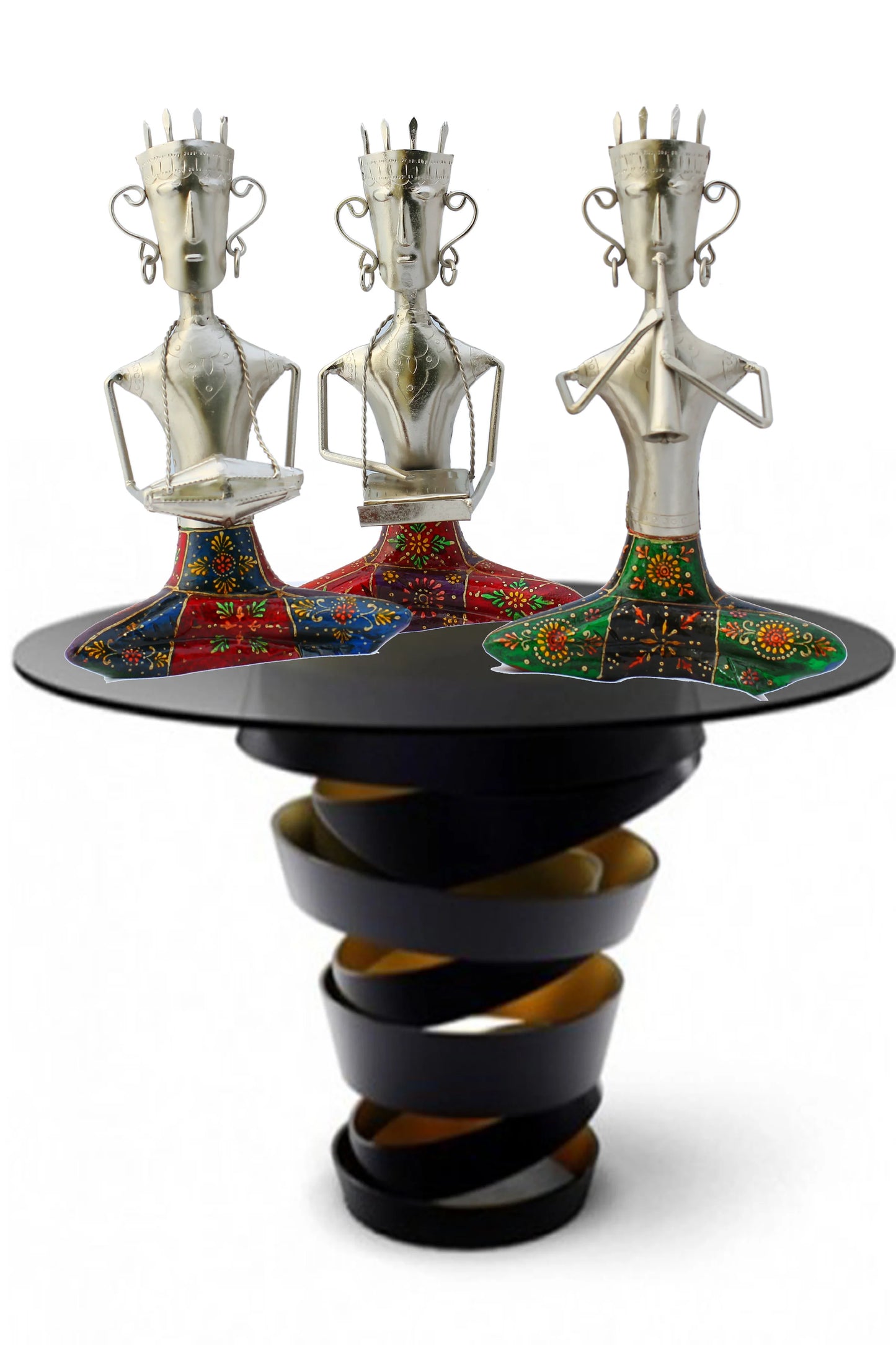 Exquisite 11 Inches Silver Polished Set Of 3 Musician Statue / Ruchi